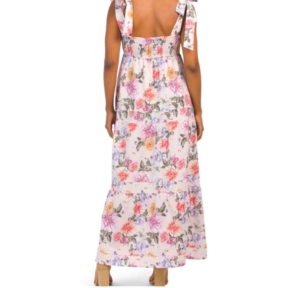 Anthropologie House of Harlow 1960 Floral Linen Tiered Dress with Ties - Picture 2 of 13